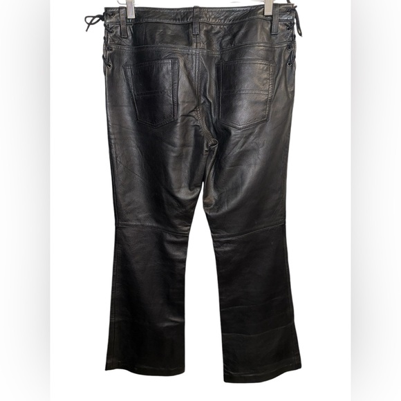Vintage Tommy Hilfiger women’s sz 9 Black Leather Jeans pants lace up Y2K flare - Picture 3 of 11